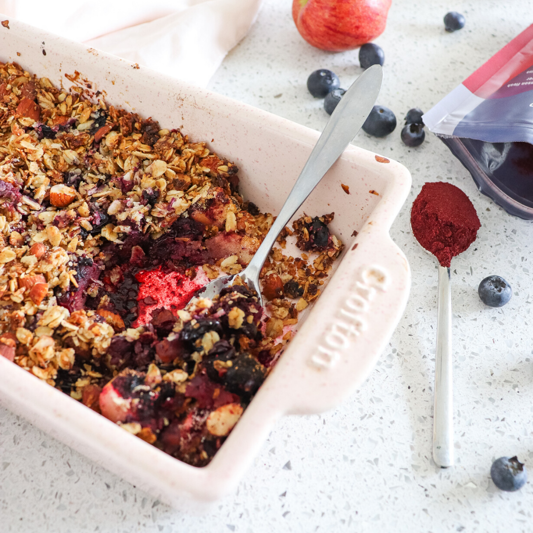 apple and haskap berry crumble
