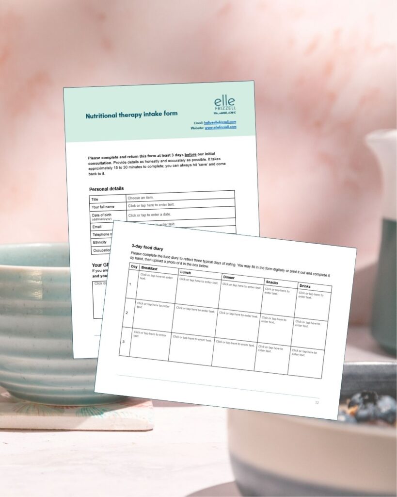 nutritional therapy intake and food diary